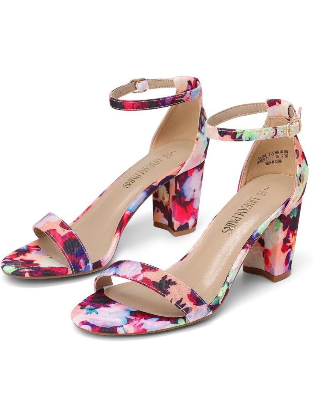 Women's Floral Comfortable Open Toe Ankle Strap Guest Chunky Block Heel Sandal